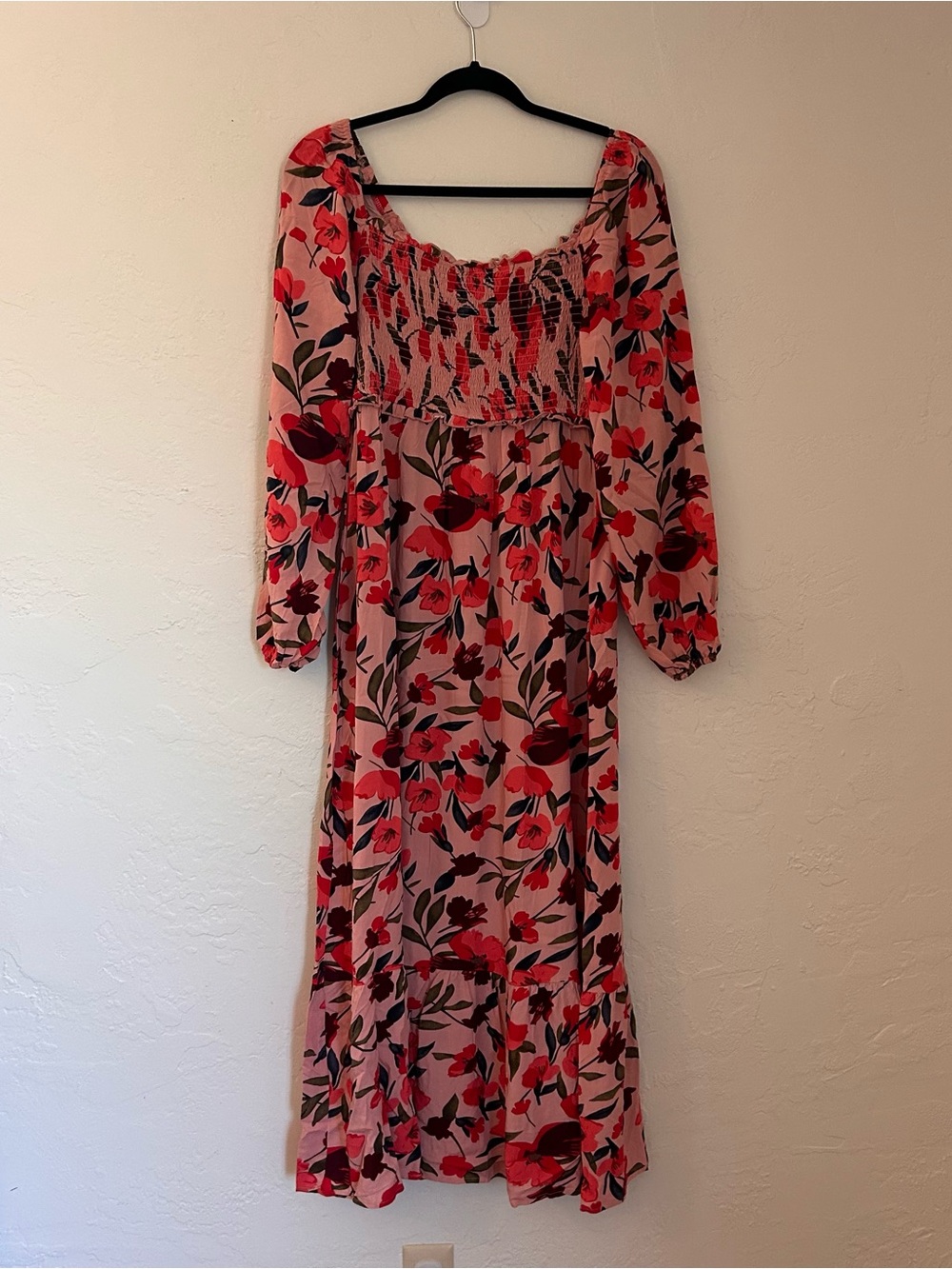Floral Smocked Maxi Dress in Pink and Red